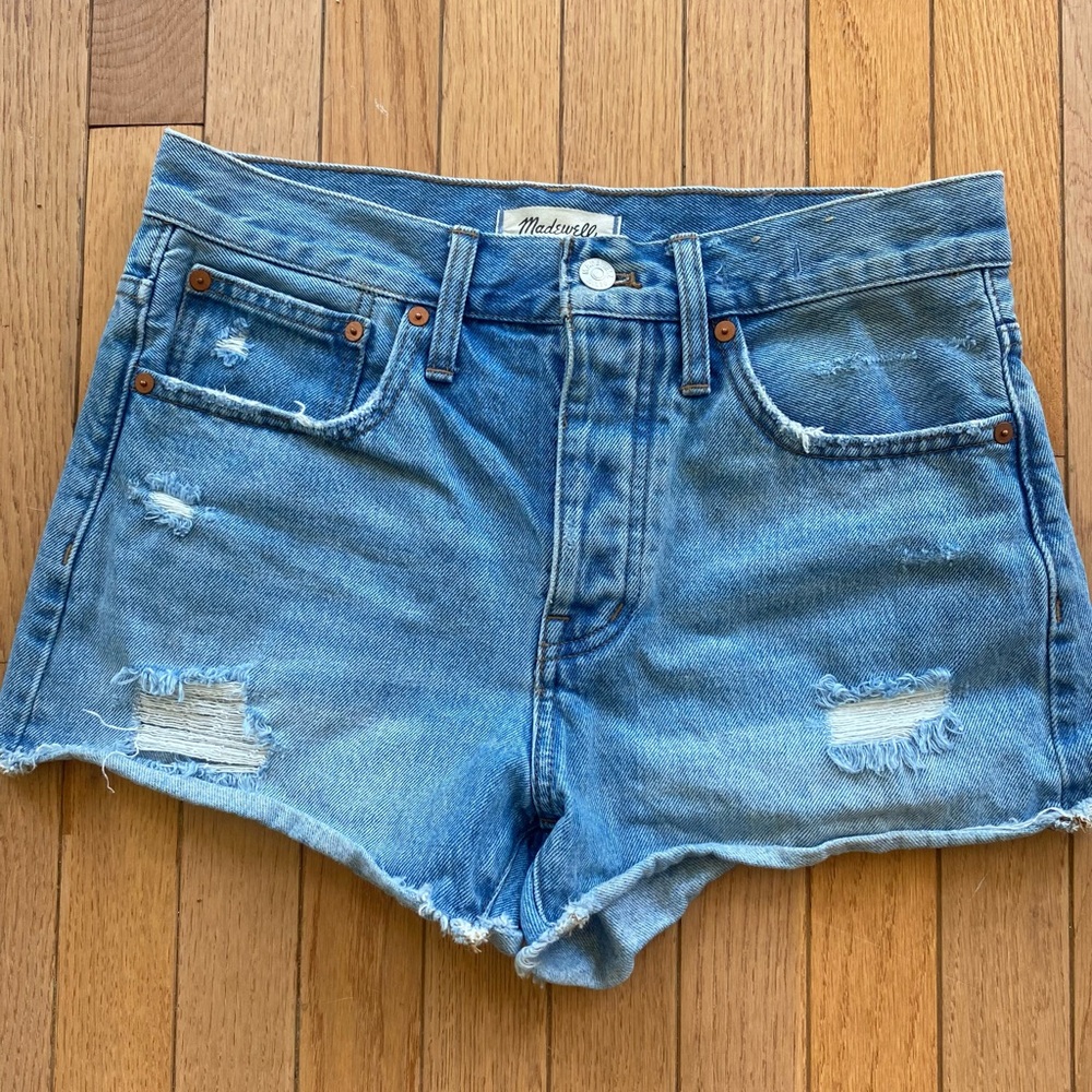 LNC Madewell relaxed fit distressed denim shorts